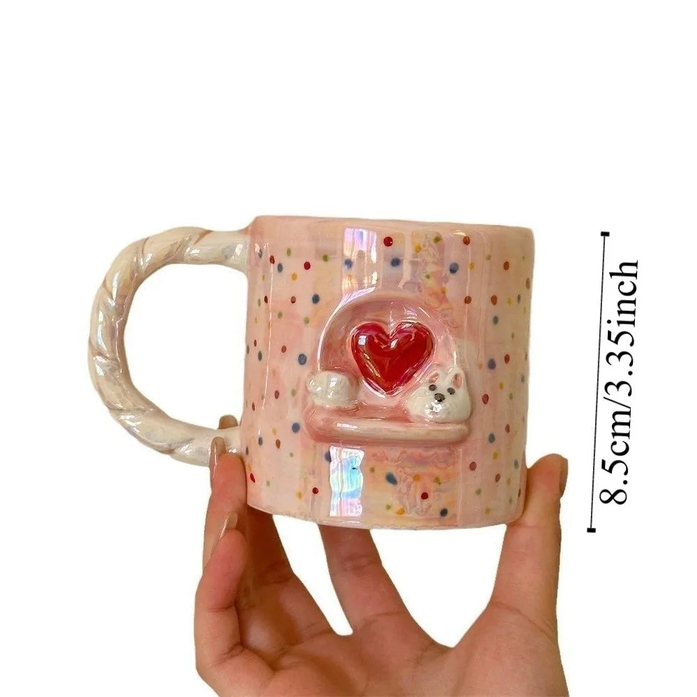 Drinkware 320 Ml Puppy Ceramic Milk Cup Cartoon Puppy Coffee Mug Dog Love Heart Tea Cup Valentine'S Day Present