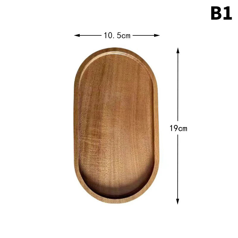 Japanese Wooden Tray 1Pc Dessert Plate Solid Wood Rustic Tableware for Serving Finger Food Coffee